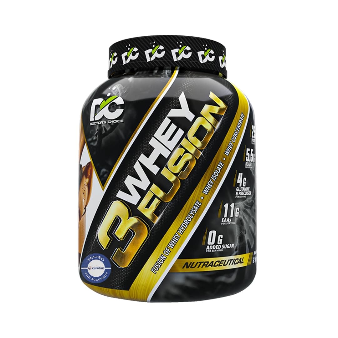 DC DOCTOR'S CHOICE Whey Protein 3Whey Fusion 2Kg l Pure Whey Isolate as primary source l Hydrolysate Protein l Fast Recovery l Lab Tested l 25g protein l 5.5G BCAA,11G EAA,0 sugar - Choco Br