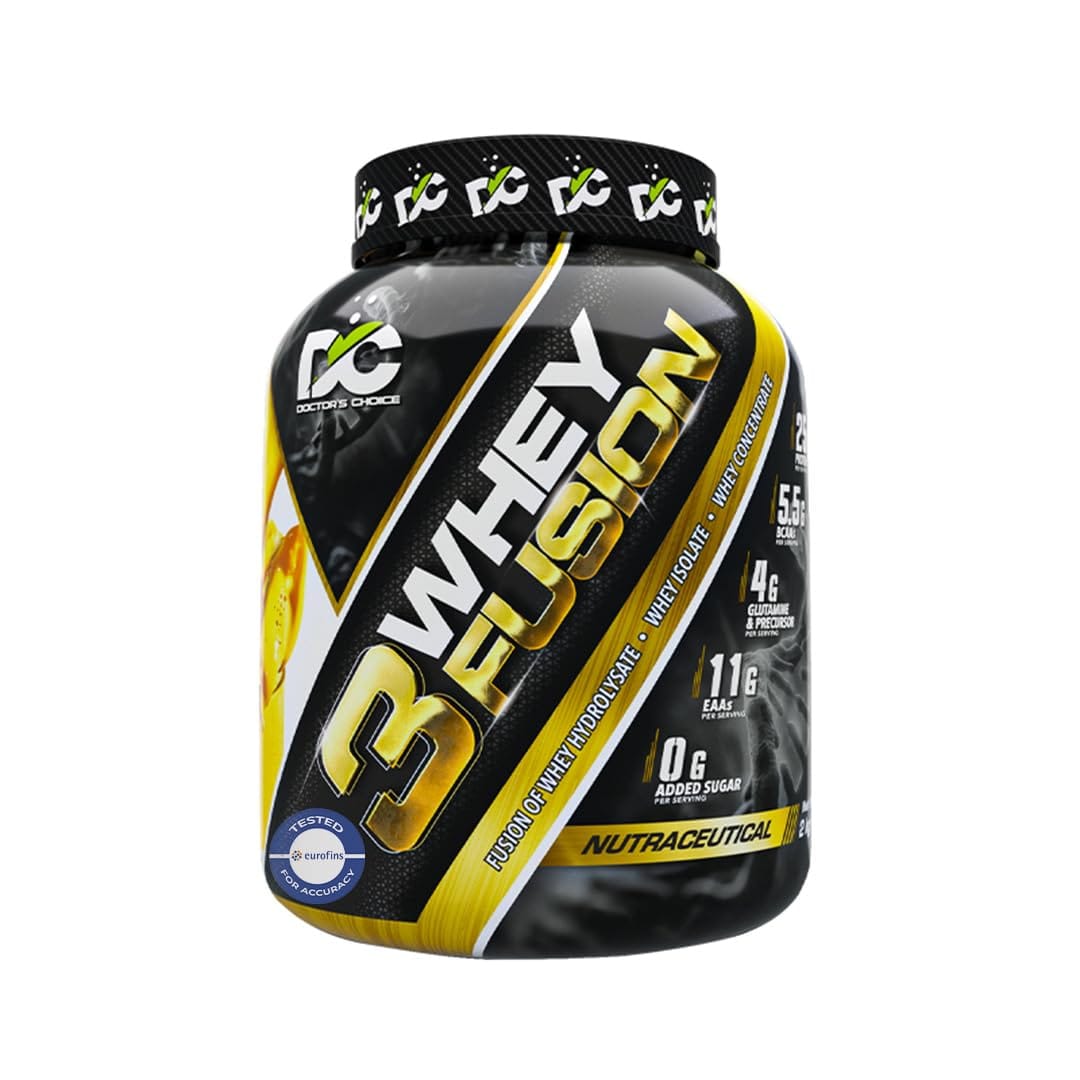 DC DOCTOR'S CHOICE Whey Protein 3Whey Fusion l Pure Whey Isolate as primary source l Hydrolysate Protein l Fast Recovery l Lab Tested l 25g protein l 5.5G BCAA,11G EAA,0 sugar - Choco Browni