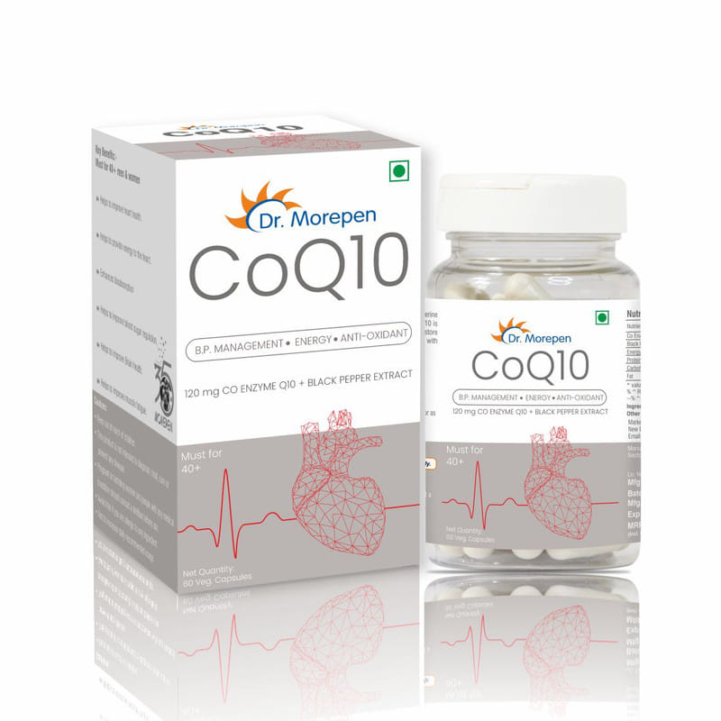 DR. MOREPEN Coenzyme Q10 with Piperine, CoQ10 120mg Capsule with High Absorption for Heart Health & Energy Boost - 60 Veg Capsules