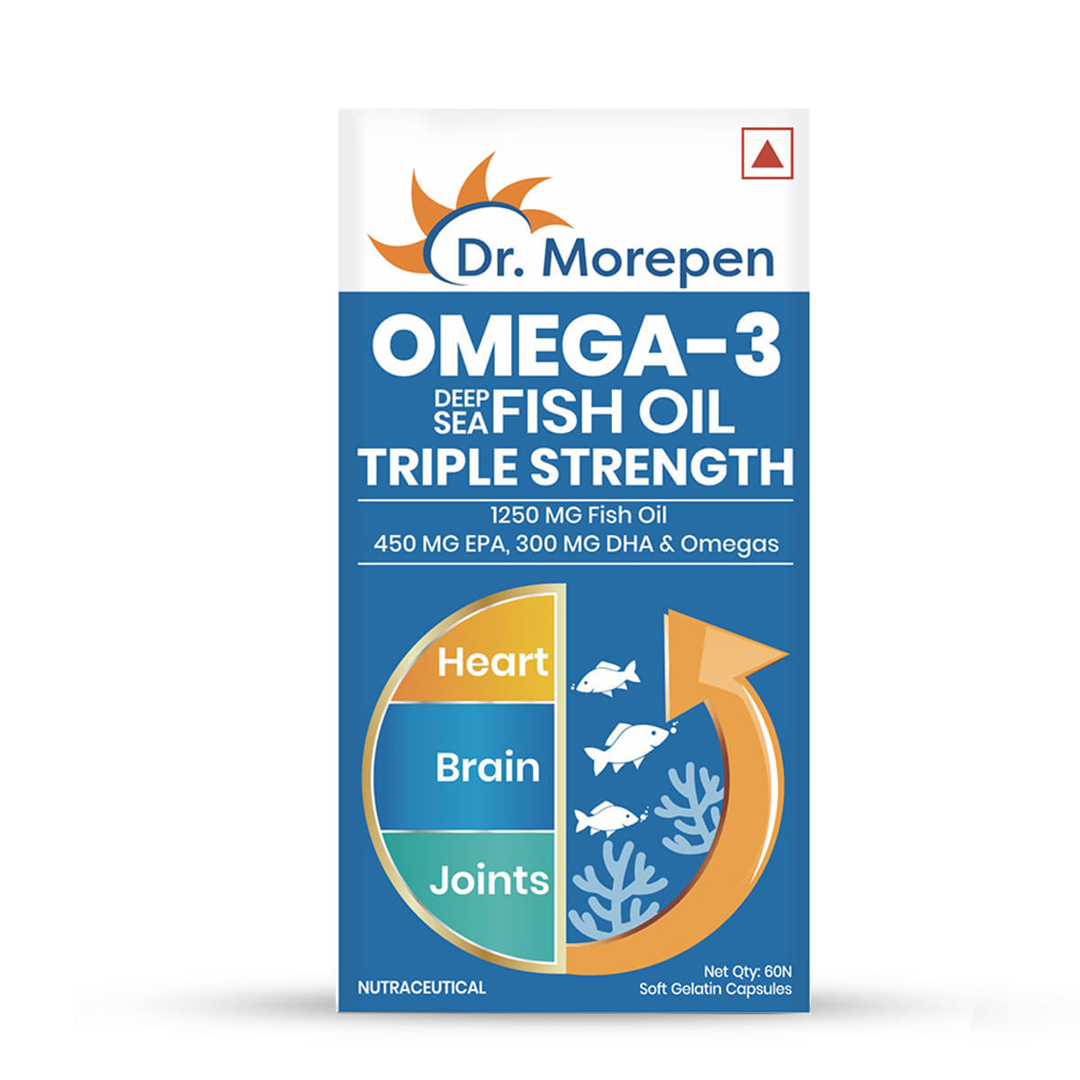 Dr. Morepen Omega 3 Deep Sea Fish Oil Triple Strength | 60 Softgels | Brain | Joints