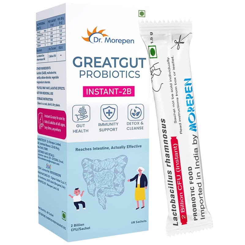 DR. MOREPEN Greatgut Probiotics Instant-2B, 2 Billion CFU for Immunity, Gut Health & Detox - 6 Sachets
