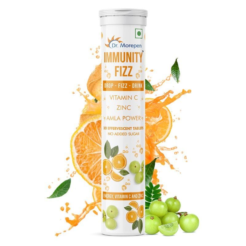 Dr Morepen IMMUNITY FIZZ with Vitamin c, Zinc & Amla Powder – Natural Powerhouse of antioxidants | 20 Effervescent Tablets