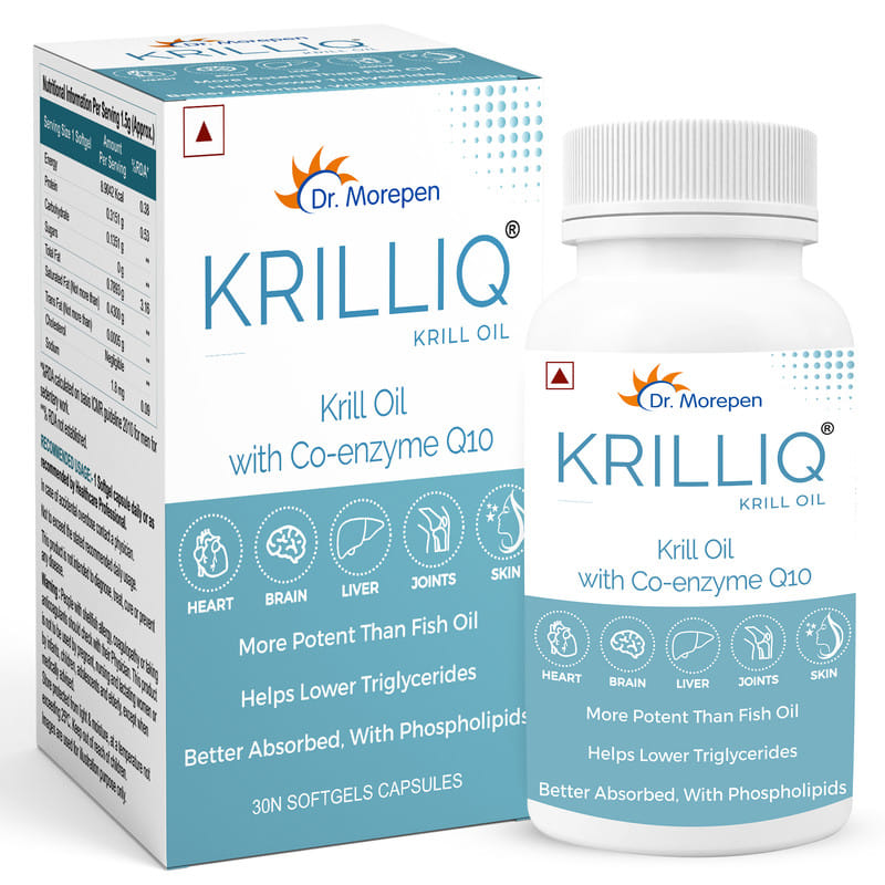 DR. MOREPEN Krilliq Krill Oil Capsules 1000mg with Coenzyme Q10 100mg, Brain, Liver, Joints & Skin - 30 Softgels