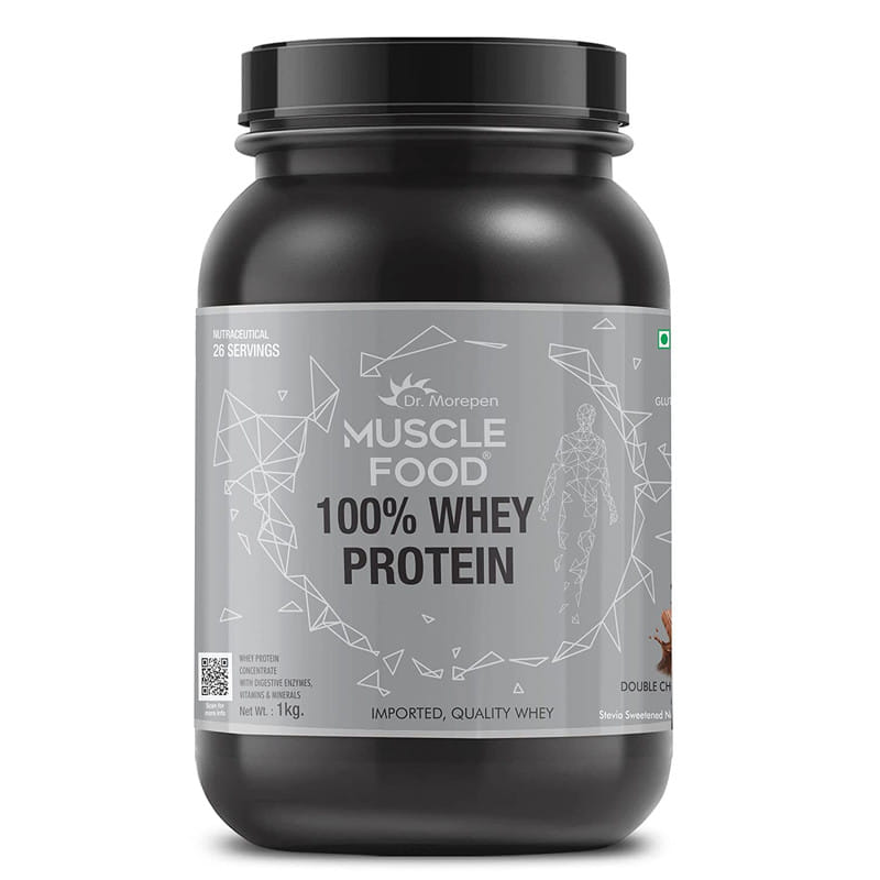 Dr. Morepen 100% Whey Protein infused with Digestive Enzymes, Multivitamins, & Multiminerals in Double Chocolate Flavour - 1kg