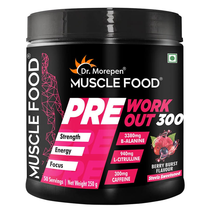 DR. MOREPEN Muscle Food Pre Workout for Strength, Energy & Focus - Berry Burst | 250 gm