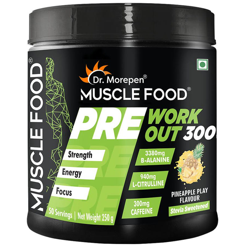 DR. MOREPEN Muscle Food Pre Workout for Strength, Energy & Focus - Pineapple | 250 gm