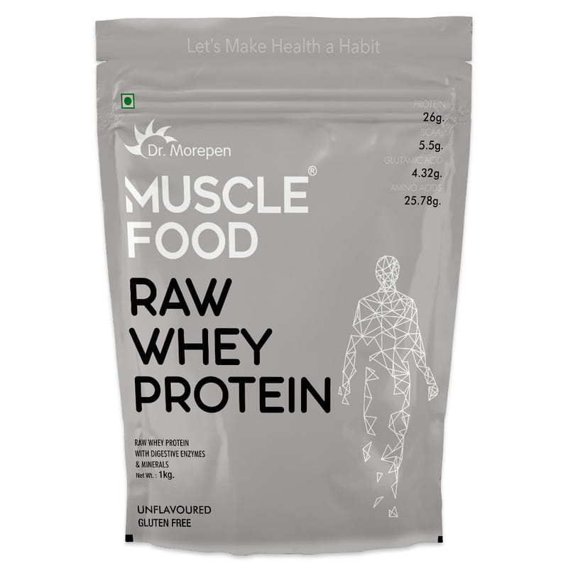 DR. MOREPEN Muscle Food Raw Whey Protein with Digestive Enzymes & Minerals, Unflavoured - 1kg