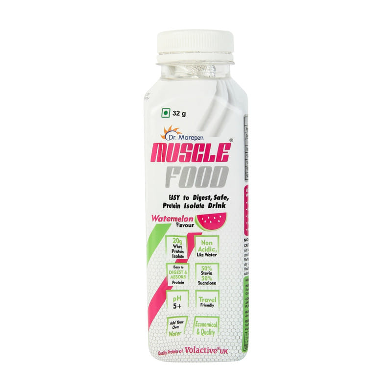 DR. MOREPEN Muscle Food Whey Protein Isolate, Watermelon Flavour - 32gm + Better energy to muscles + sugar free + easy to digest + ph of 5+ + feel fuller weight management