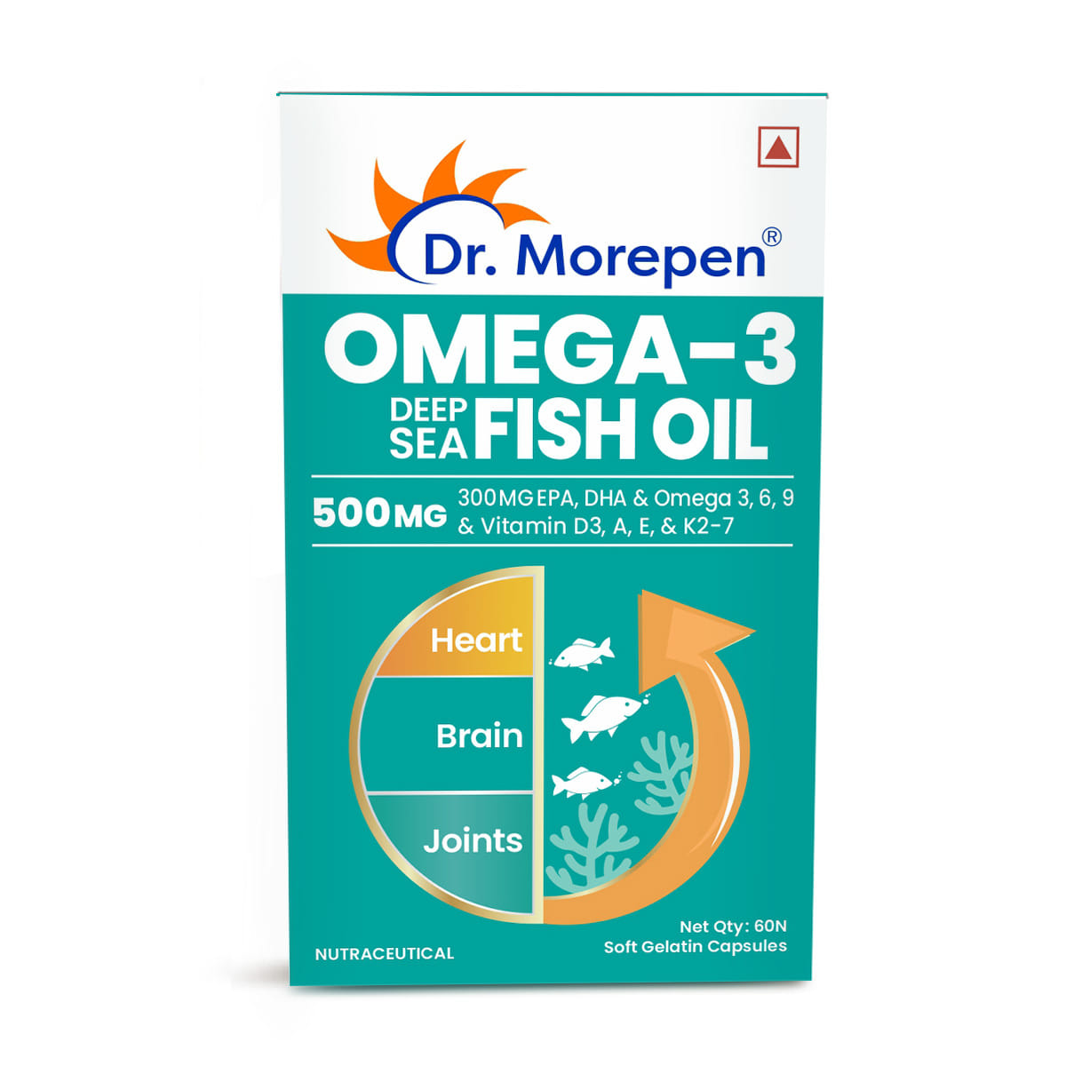 Dr. Morepen Musclefood Omega-3 | High Strength 2000mg Fish Oil Softgels | EPA & DHA) |Muscel Recovery|Sports Performance|Brain|No Fishy Burps, Preservatives or Heavy Metals| 60 Softgels