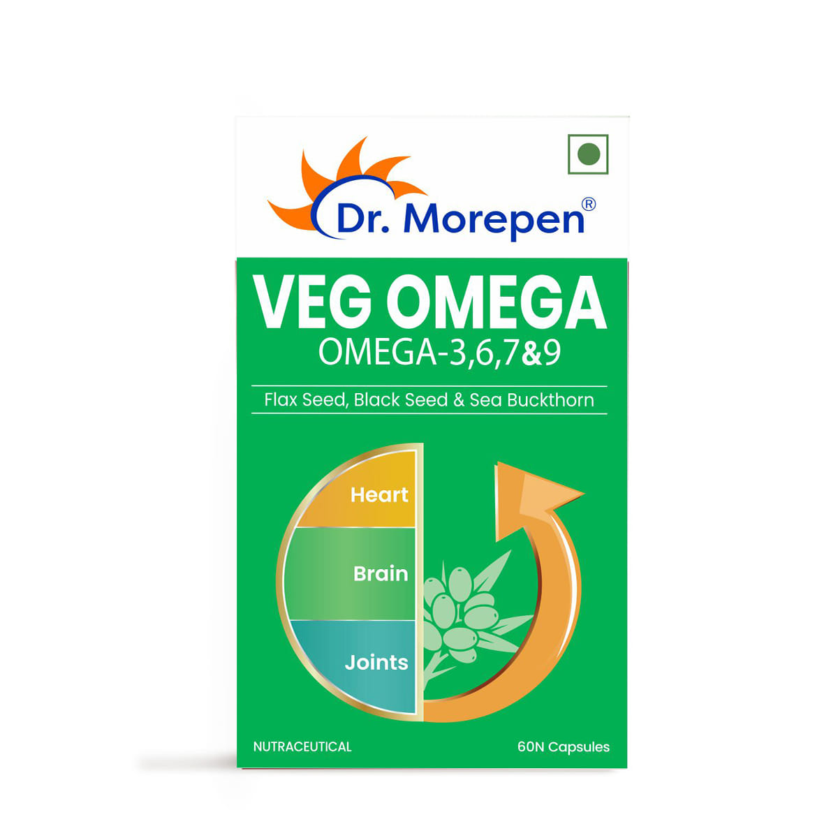 DR. MOREPEN Omega 3 6 7 9 Vegetarian Capsules 500mg | Flax Seed, Black Seed & Sea Buckthorn | 100% Safe & Natural| Natural Dietary Supplement - 60 Veg Capsules