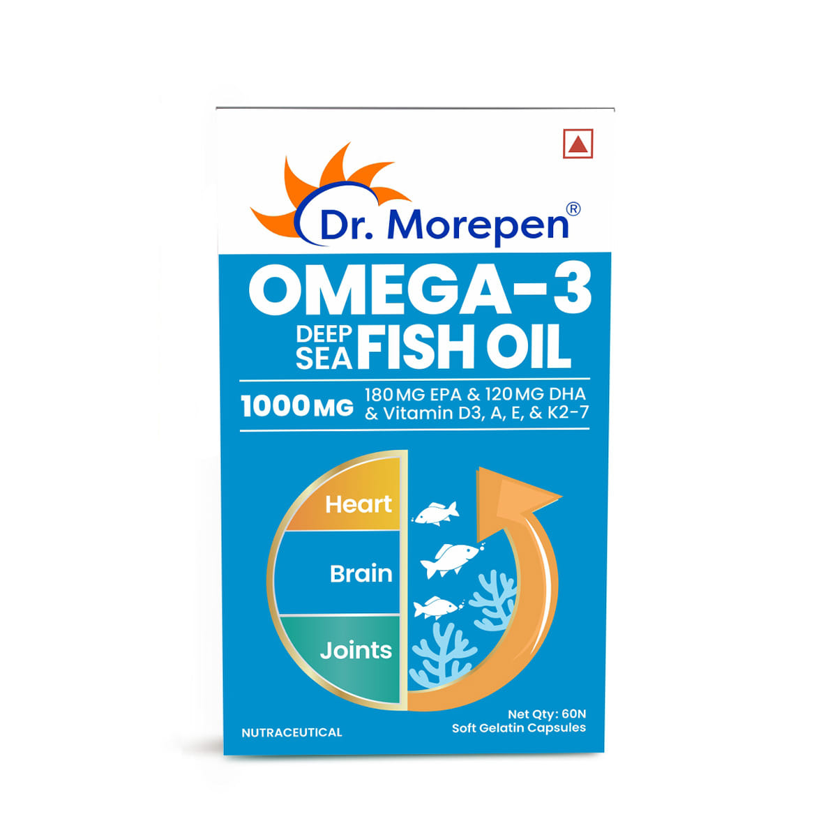 DR. Morepen Omega 3 Deep Sea Fish oil 1000mg | 60 softgels | Omega DHA Vitamin A D3 E & K27 | Heart | Brain | Joints