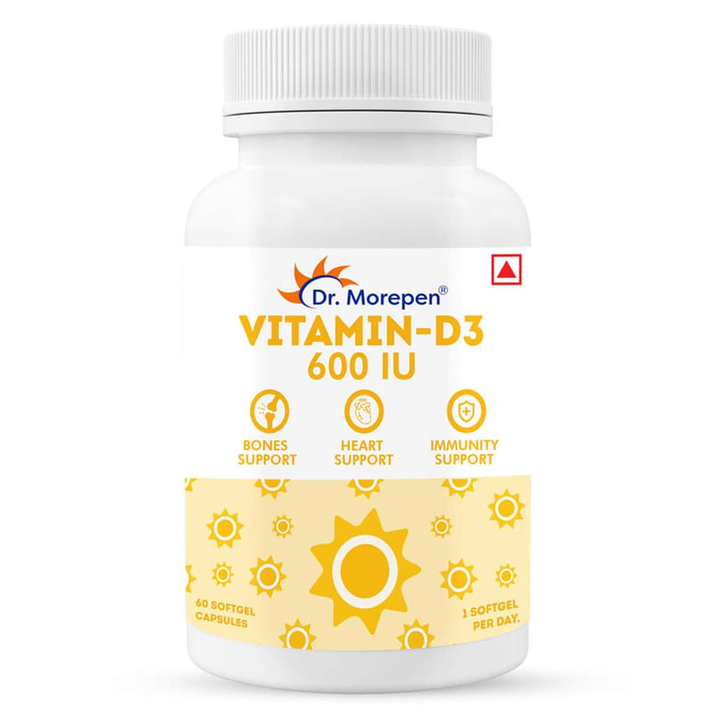 Dr. MOREPEN Vitamin D3 for Stronger Bones, Heart Health, Muscle Strength, Immune Support & Flexible Joints - | VITAMIN - D3 600 IU | 60 Softgels