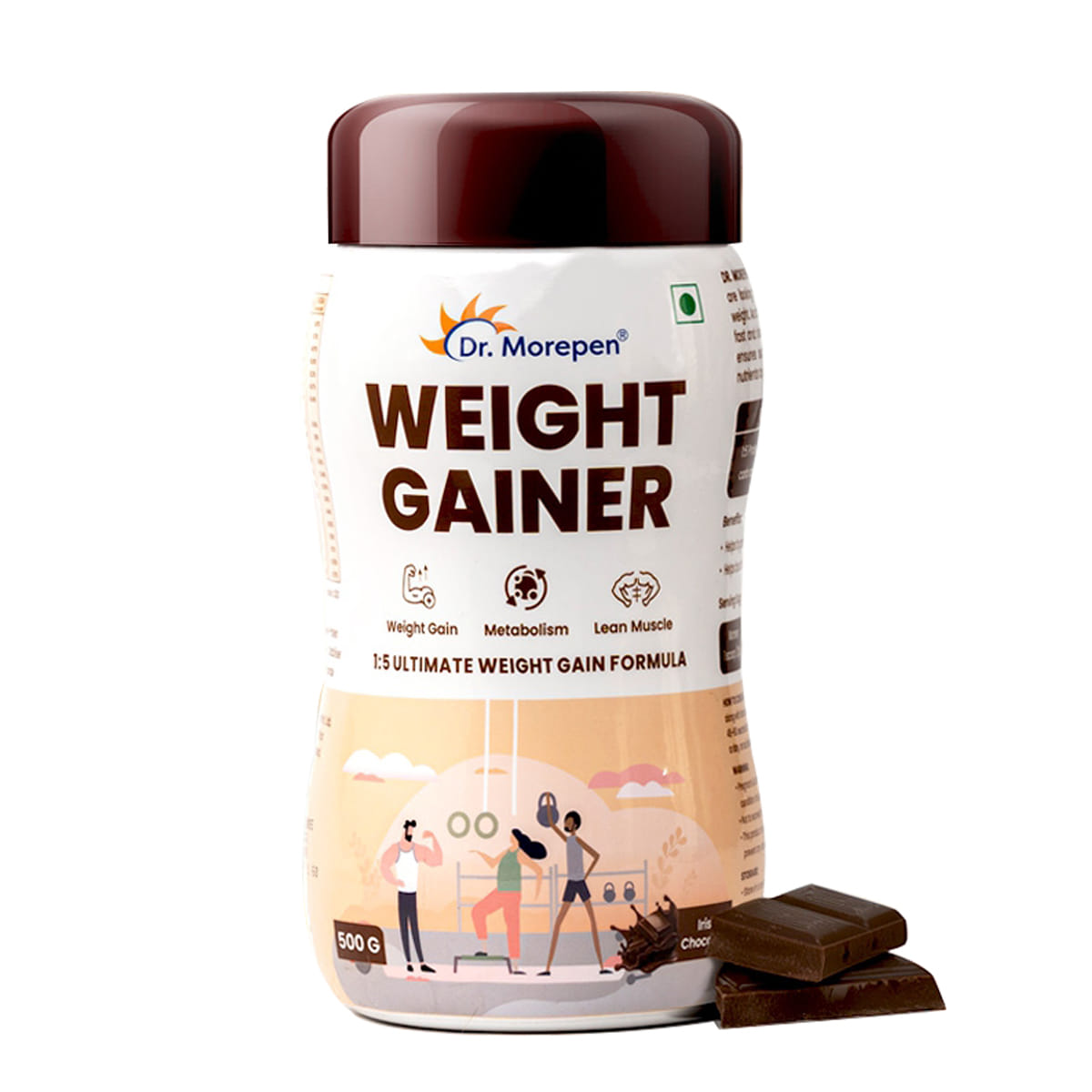 Dr. Morepen Weight Gainer powder/ Mass Gainer / Gain Weight, Post Workout, 74 g Carbohydrate, 14.5g Protein, Healthy Fats (Irish Chocolate,Pack of 500g)