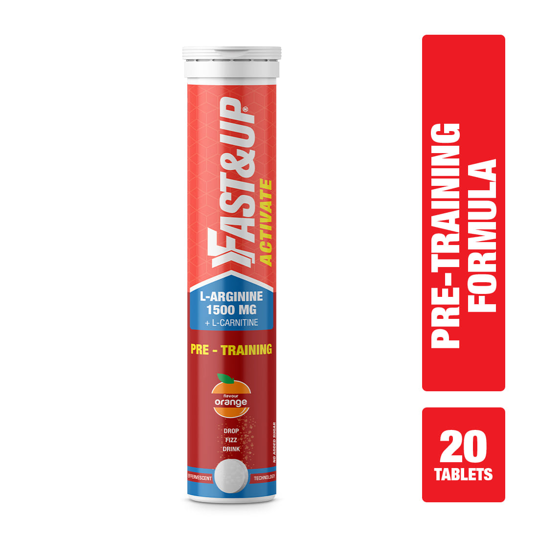 Fast & Up Activate- Caffeine Free Pre-training Drink- 1500mg L-Arginine & Active Nutrients EAA (Essential Amino Acids) (20 No, Orange)