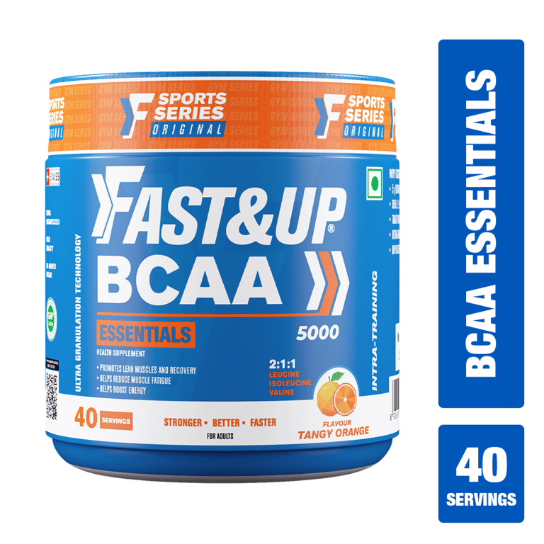 FAST&UP BCAA Basic (45 Servings, Orange Flavour) BCAA Supplement Powder with 2:1:1 Ideal Ratio Leucine, Isoleucine & Valine-Pre/Post & Intra Workout Supplement For Recovery & Performance Boo