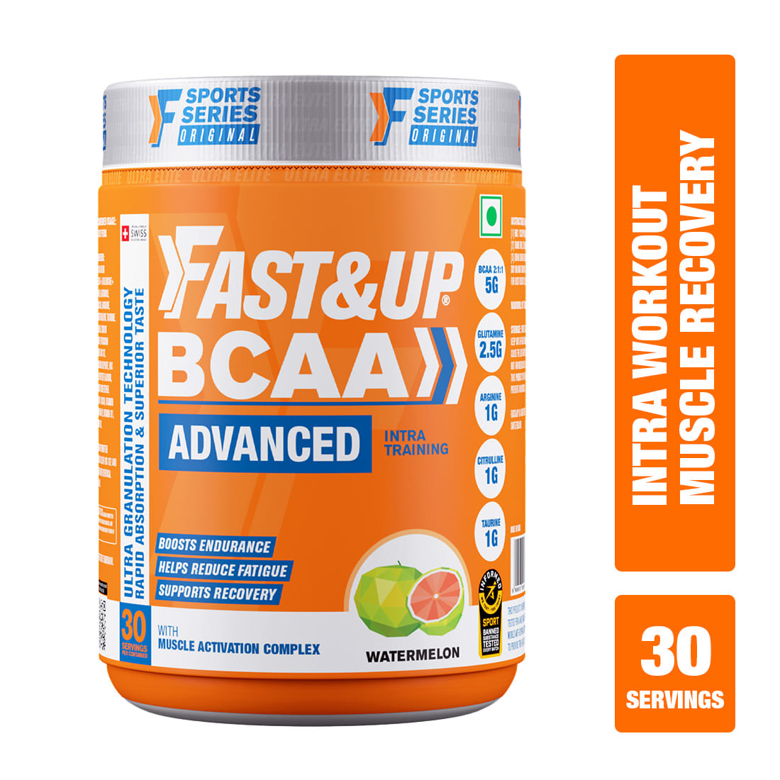 Fast & Up BCAA Supplement Pre/Post Intra Workout Supplement For Muscle Recovery&Endurance Energy Drink (450 g, Apple Flavored)