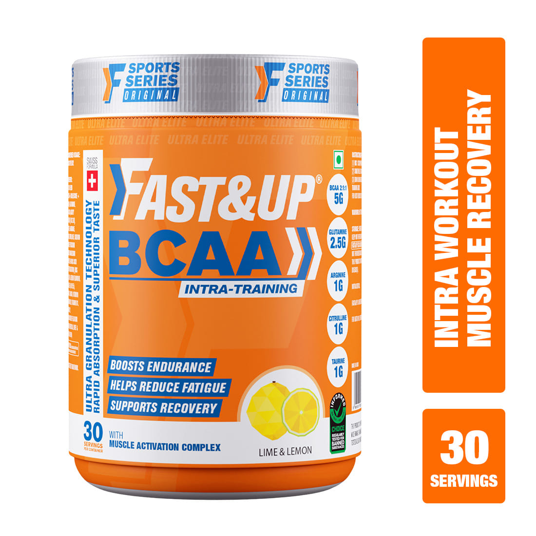Fast & Up BCAA SupplementPre/Post & Intra Workout Supplement For Muscle Recovery&Endurance Energy Drink (450 g, Lemon Flavored)