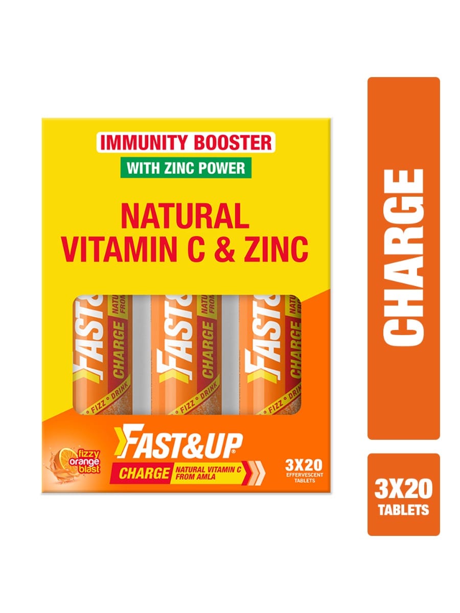 Fast & Up Charge Natural Vitamin C & Zinc Effervescent Tablets with Amla - Orange (20 Tablets)