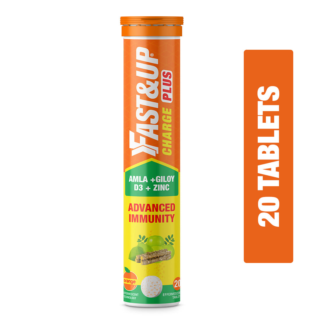 Fast & Up Charge Plus Vitamin C Tablets With Natural Giloy,Vitamin D3 & Zinc-Orange Flavour (20 Tablets)
