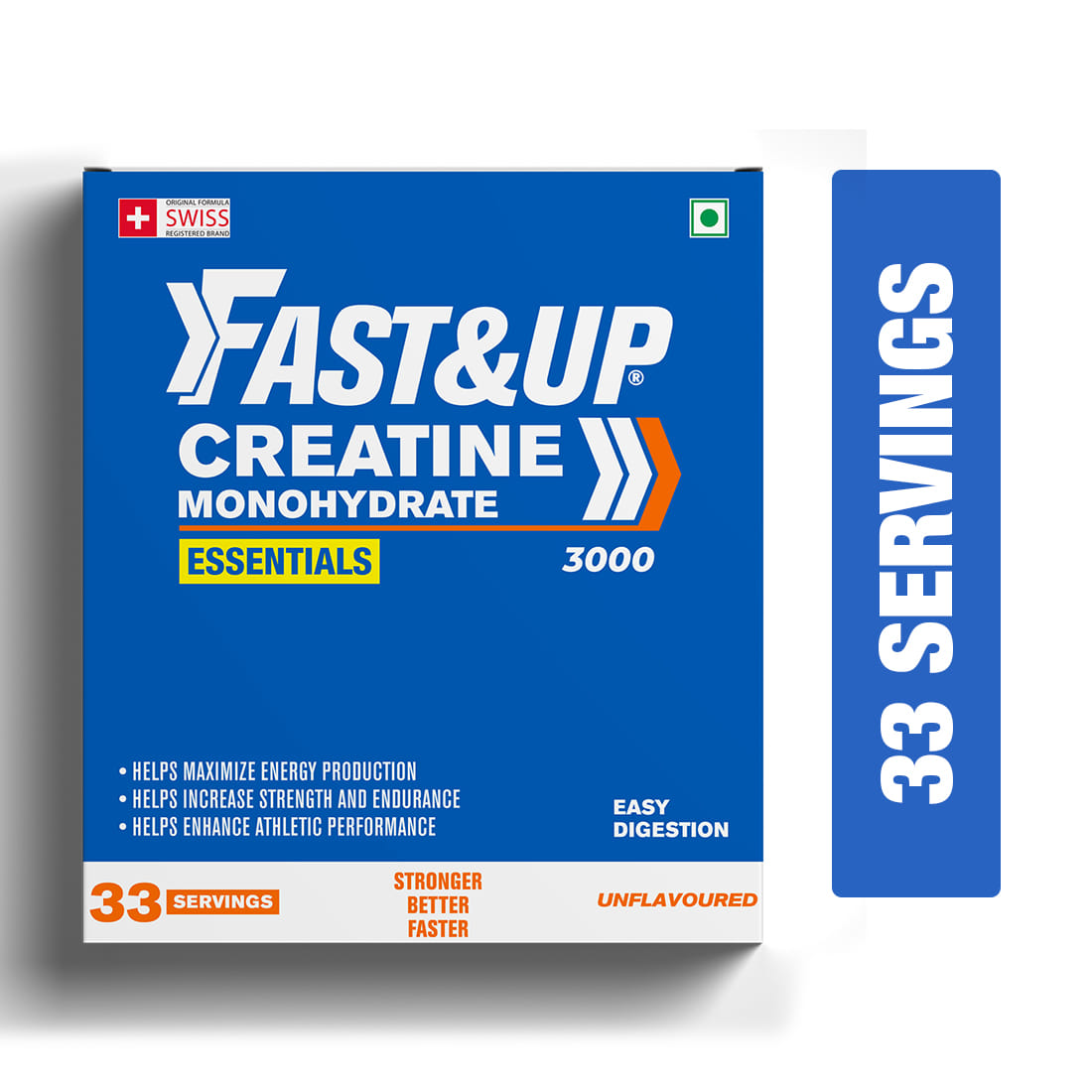 Fast & Up Creatine Monohydrate (100 gms, 33 Servings), Helps Sustain Longer Workout, Muscle Repair & Recovery - Unflavored