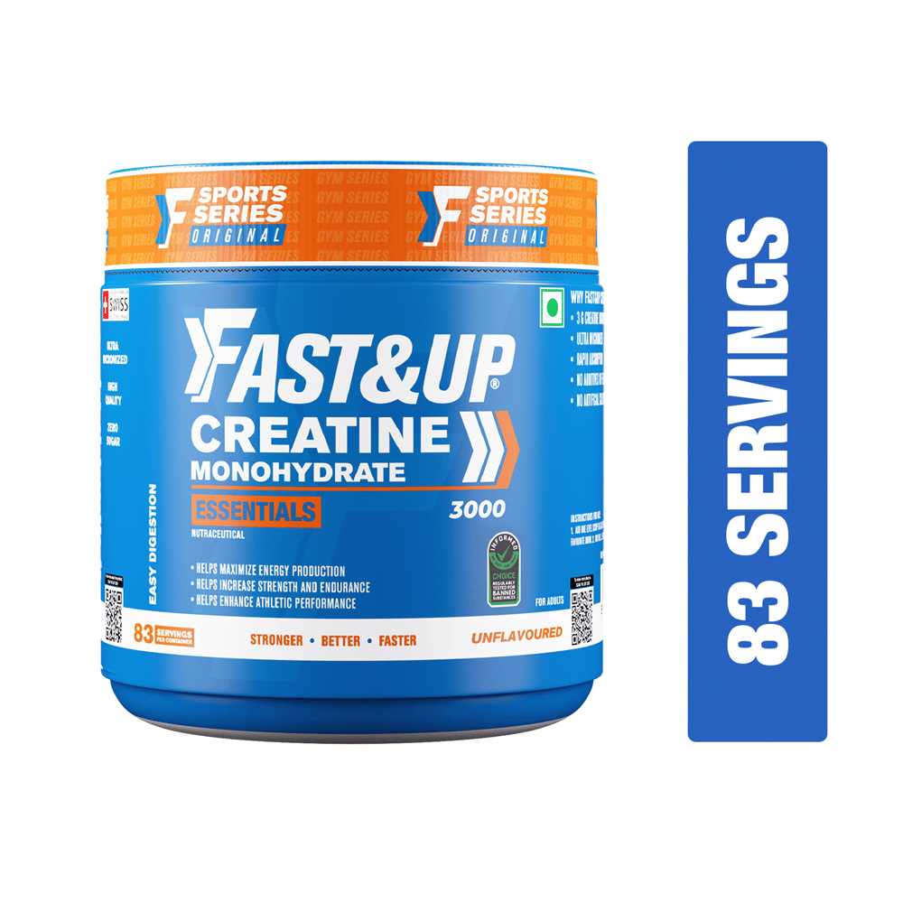 Fast&Up Creatine Monohydrate (Pack of 250 gms Powder, 83 Servings, Unflavored), Helps Sustain Longer Workout, Muscle Repair & Recovery