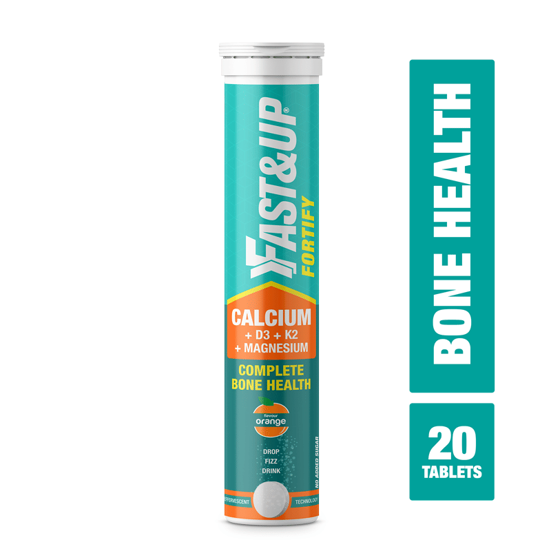 Fast & Up Fortify - Calcium with Essential Vitamin D3 for Complete Health Support - Vitamin D3, Calcium & Magnesium Combination for Better Absorption (20 Effervescent Tablets, Orange Flavour