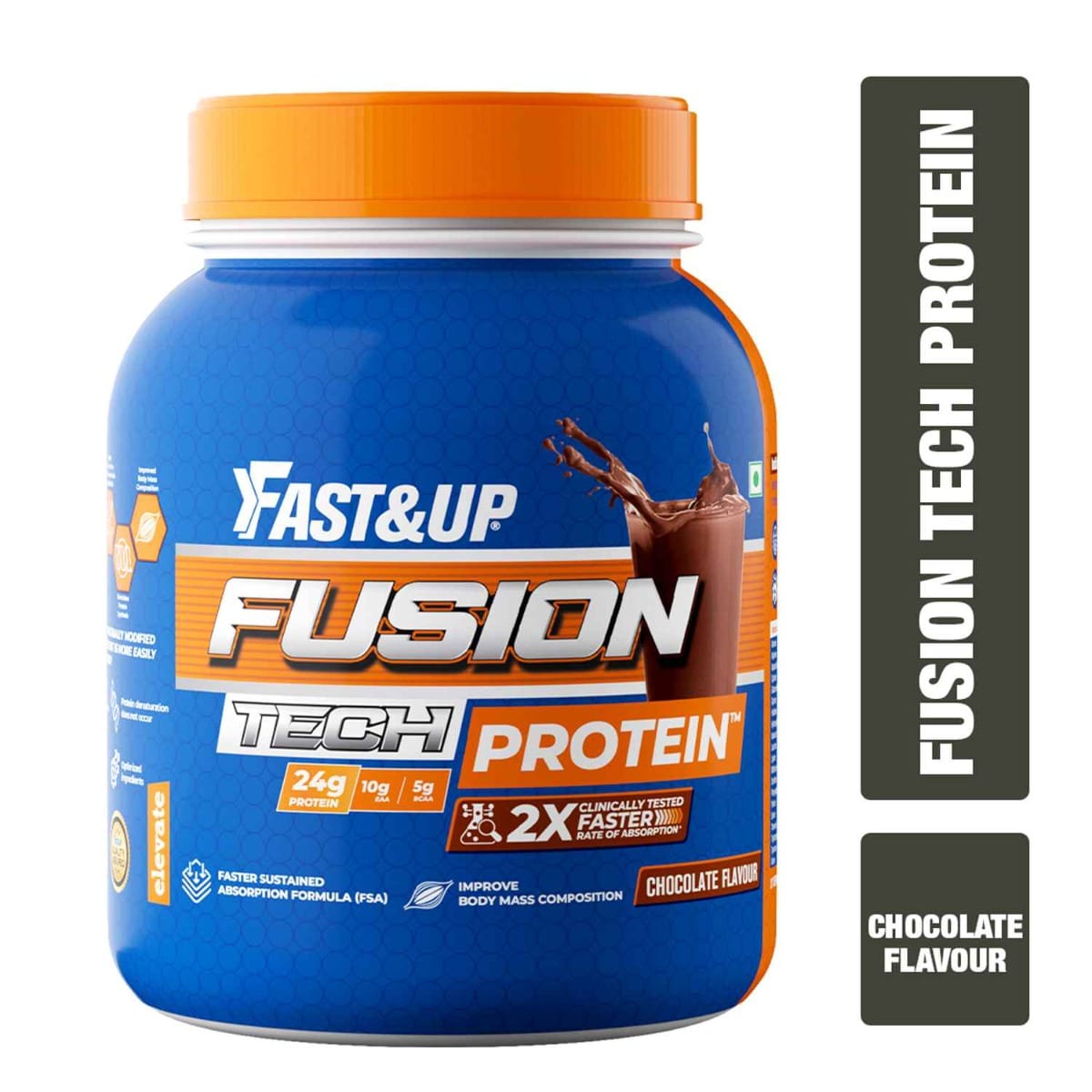 Fast & Up Fusion Tech Protein | Clinically Tested for 2X Faster Absorption | Faster Sustained Absorption Formula (FSA) | 24g Protein | 10g EAA & 5g BCAA | (27 Servings, Rich Chocolate Flavou