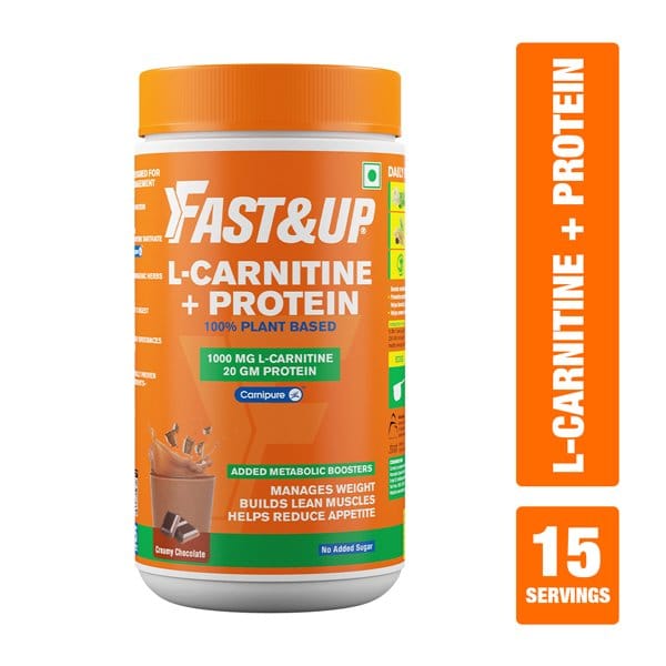 Fast&Up L-Carnitine + Protein | 1000mg L-Carnitine | 20g Protein | Metabolic Boosters | Weight Management | Lean Muscle Gain | 15 servings, Creamy Chocolate Flavour