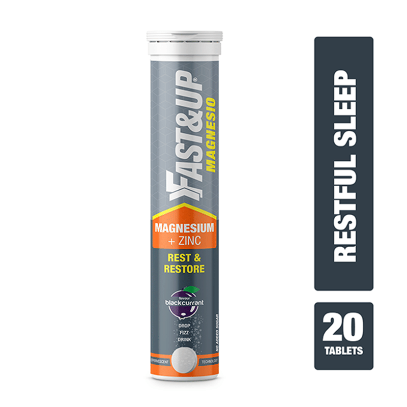 Fast & Up Magnesio - Restful Sleep Supplement - Magnesium & Zinc for Stress Management & Promoting Deep Sleep (20 Effervescent Tablets, Black currant Flavor)