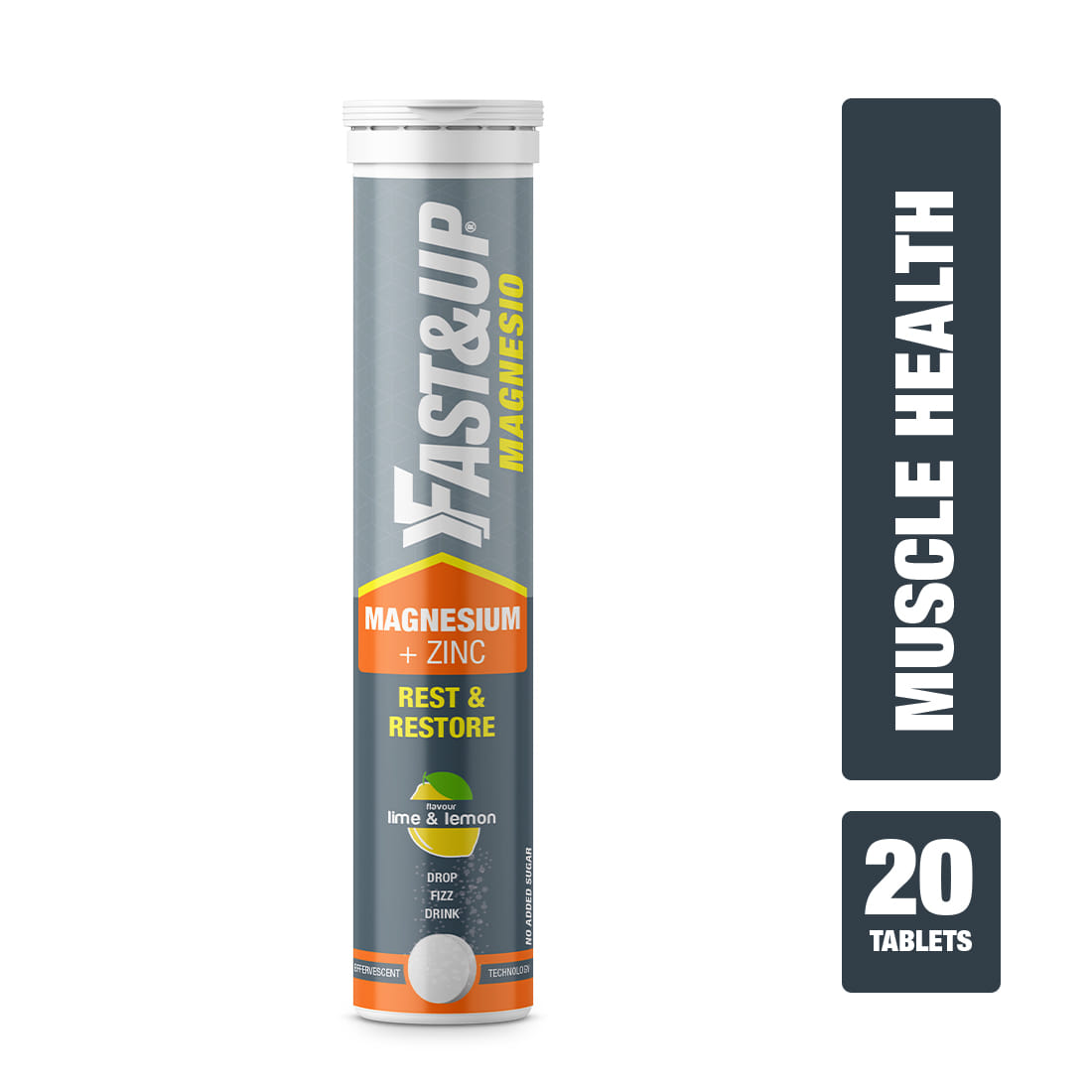 Fast & Up Magnesium Supplement +Zinc,Anti Stress,Muscle Recovery,Anxiety Relief- Lime&Lemon (3 x 20 Tablets)