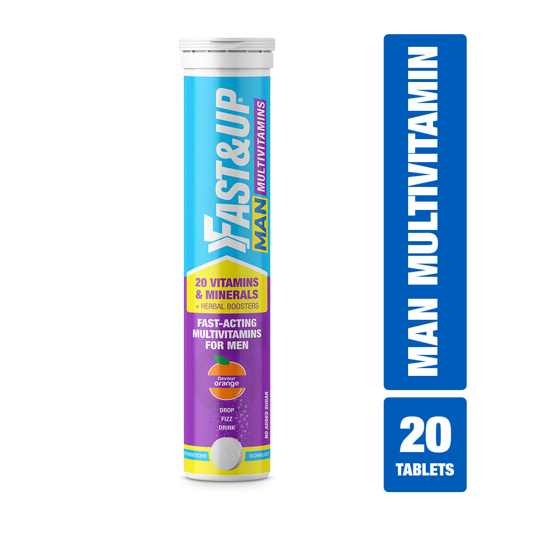 Fast&Up Man Multivitamin |20 Multivitamins | Added Nitric Boosters and Stress relievers | Overall Wellbeing and Strength |Supports Active Lifestyle (20 Effervescent tablets, Tangy Orange fla