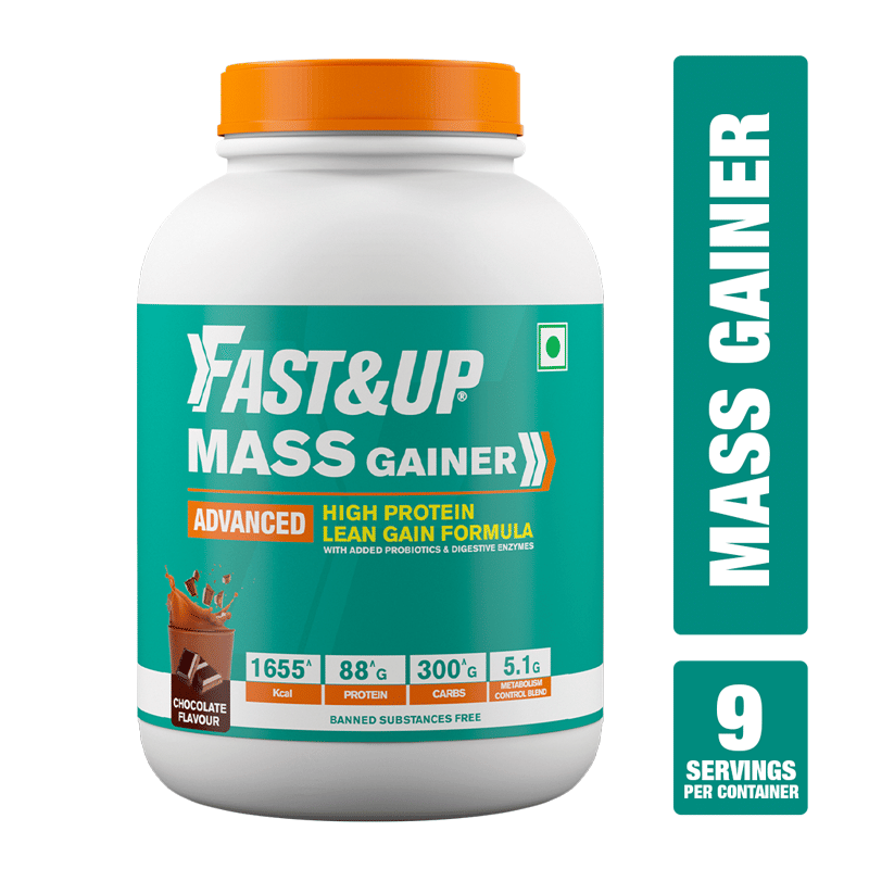 Fast & Up Mass Gainer | High Protein High Carbs| Added Vitamins, Probiotics & Enzymes |88^g Protein, 1655^Kcal Energy | Rich Chocolate Flavour - 9 Servings