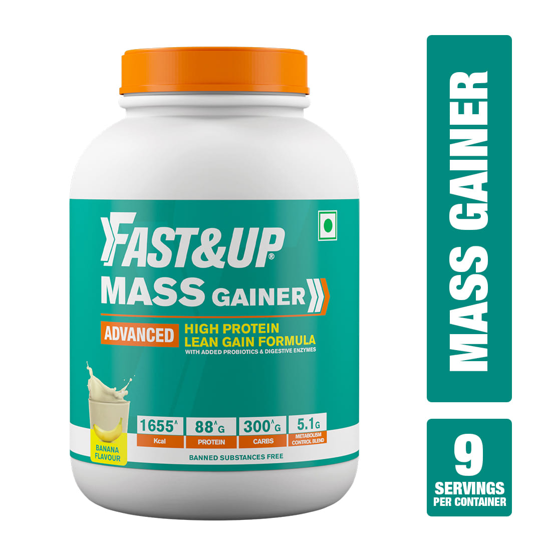 Fast & Up Mass Gainer With 88g Protein, Added Vitamins, Probiotics & Enzymes Weight Gainers/Mass Gainers (3 kg, Banana)