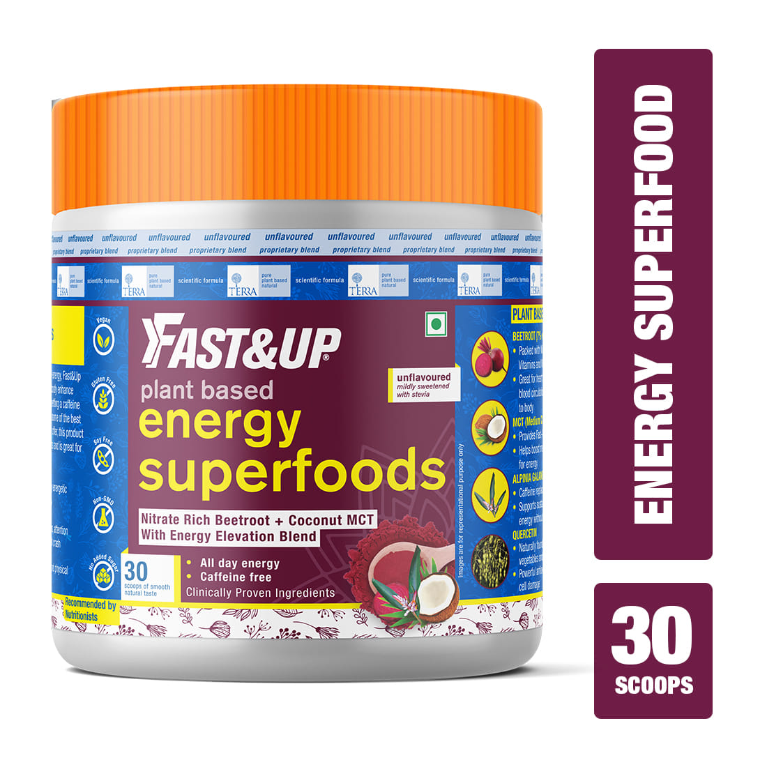 Fast & Up Plant Based Energy Superfoods with beetroot+coconut MCT Unflavoured (150 g)