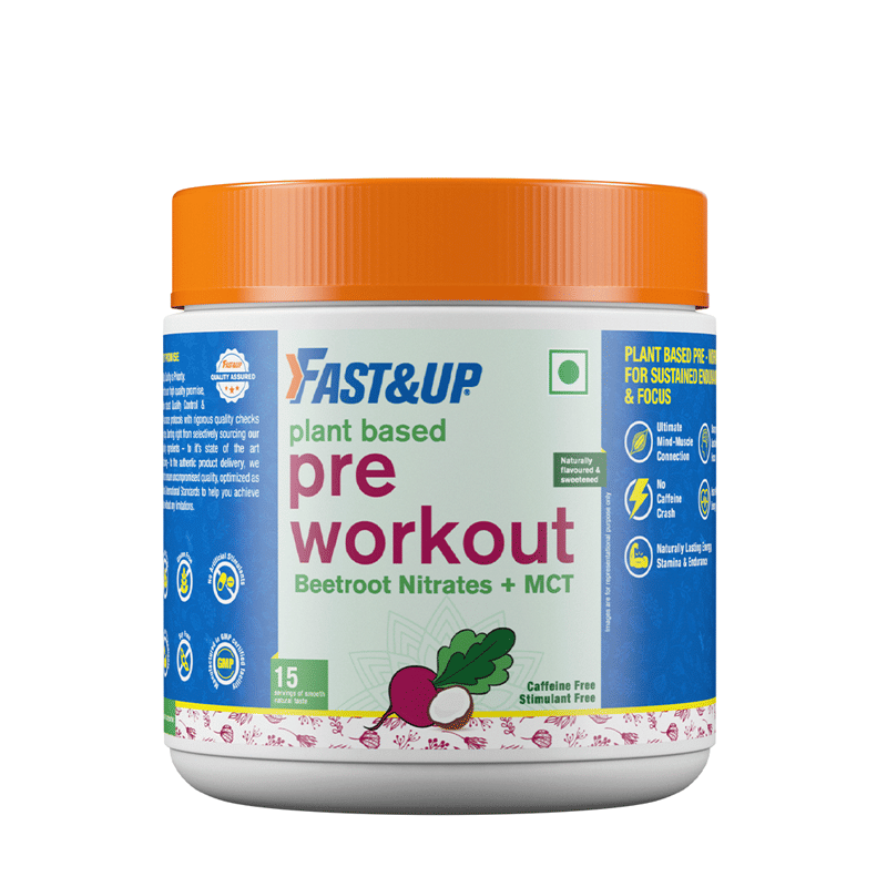 Fast & Up Plant Based Pre-Workout – 100% Vegetarian – Nitrate Rich Beetroot + MCTs, Added Performance Blend, Enhanced Stamina and Performance – Unflavoured – 15 Servings, White-blue, (FUP PB
