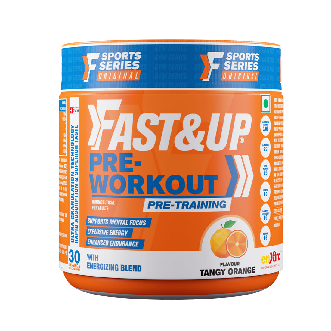 Fast&Up Pre-Workout Supplement | Pre Workout Supplement For Men & Women(30 Servings, Orange Flavour)