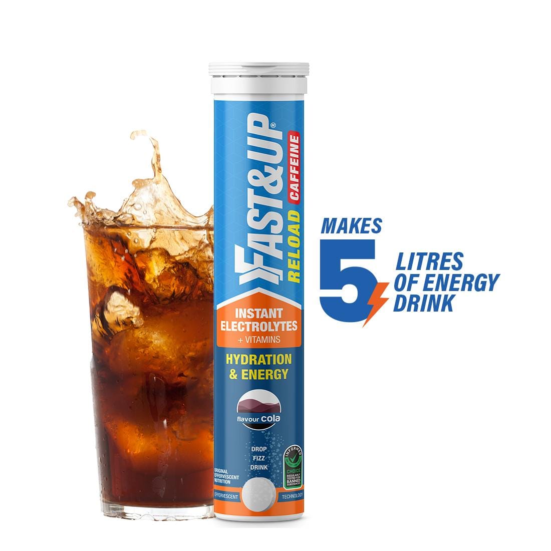 Fast & Up Reload Caffeine Electrolytes- Hydration-Instant Energy Formula Effervescent Tablet (20 Tablets)