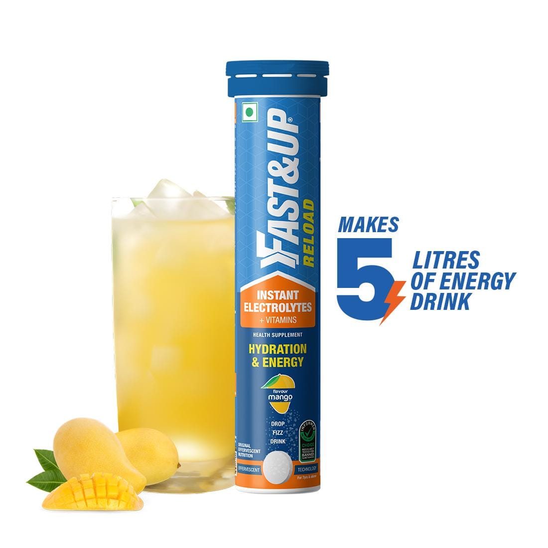 Fast & Up Reload electrolyte energy and hydration - sports drink - 20 effervescent tablets - Aam Panna flavour (FUP RO AP)