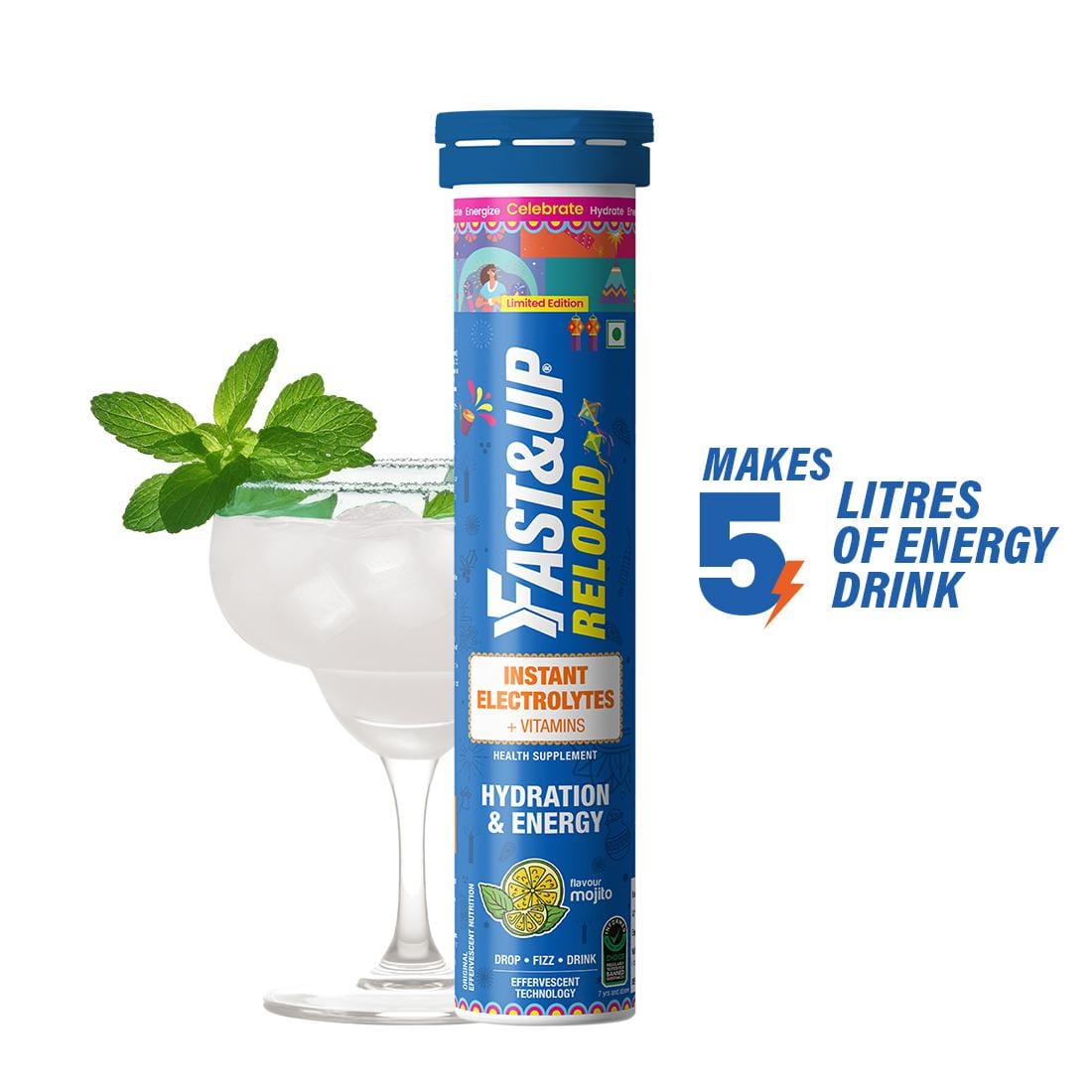 Fast&up Reload - Instant Energy & Hydration Drink - Mojito Flavour - 20 Effervescent Tablets