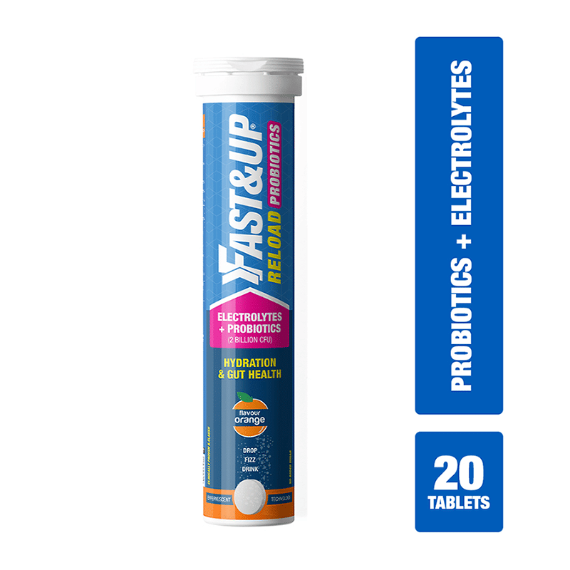 Fast & Up Reload Probiotics |Electrolytes + Probiotics| Hydration, Digestion and Immunity |Orange Flavor – 20 Effervescent Tablets