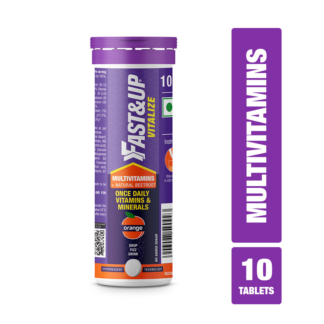 Fast & Up Vitalize Immunity Effervescent Multivitamin For Men & Women, Orange Flavor (10 Tablets)