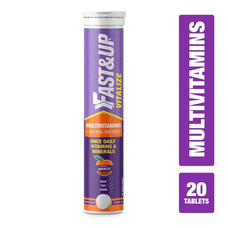 Fast & Up Vitalize - Immunity Essential Multivitamin For Men & Women (20 Effervescent Tablets - Peach Flavor) - 21 Vital Vitamins & Minerals With Vitamin C, D & Zinc For Daily Health & Immun