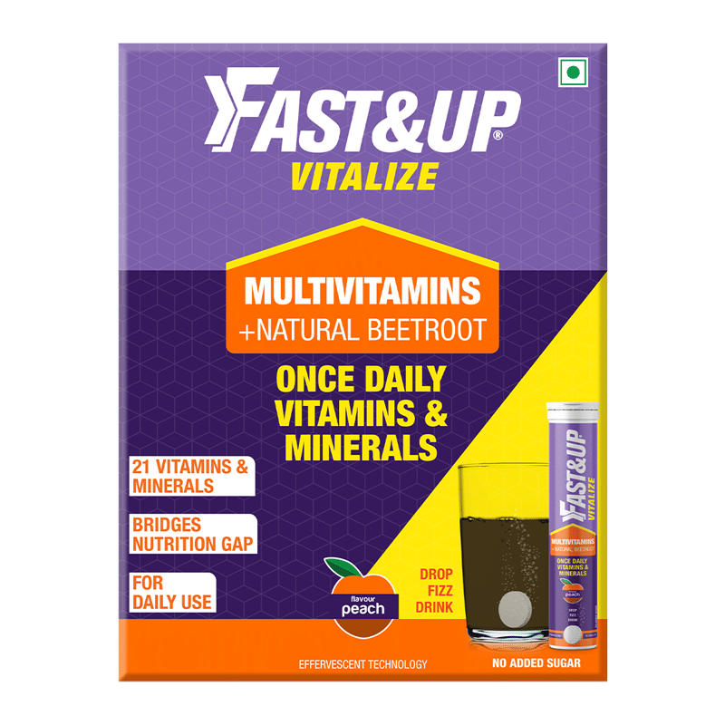 Fast & Up Vitalize - Immunity Essential Multivitamin For Men & Women (60 Effervescent Tablets, Orange Flavor) - 21 Vital Vitamins & Minerals with Vitamin C, D & Zinc For Daily Health & Immun