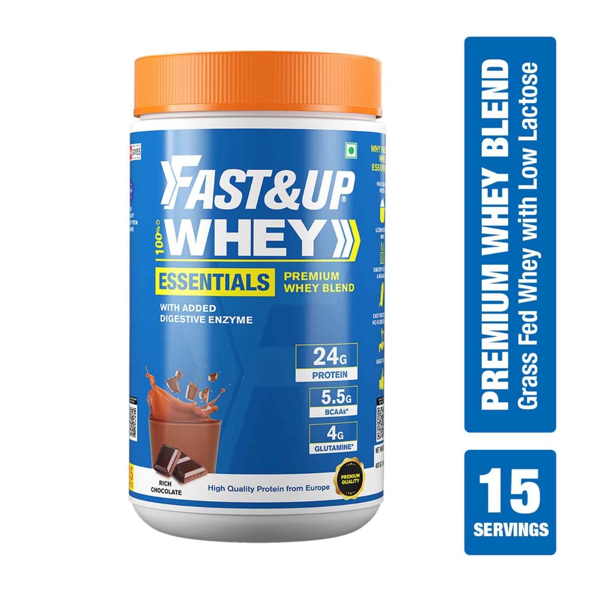 Fast & Up Whey Essentials 24g Protein with Isolate + Concentrate Whey, Banned Substance Free Whey Protein (1920 g, Creamy Coffee)