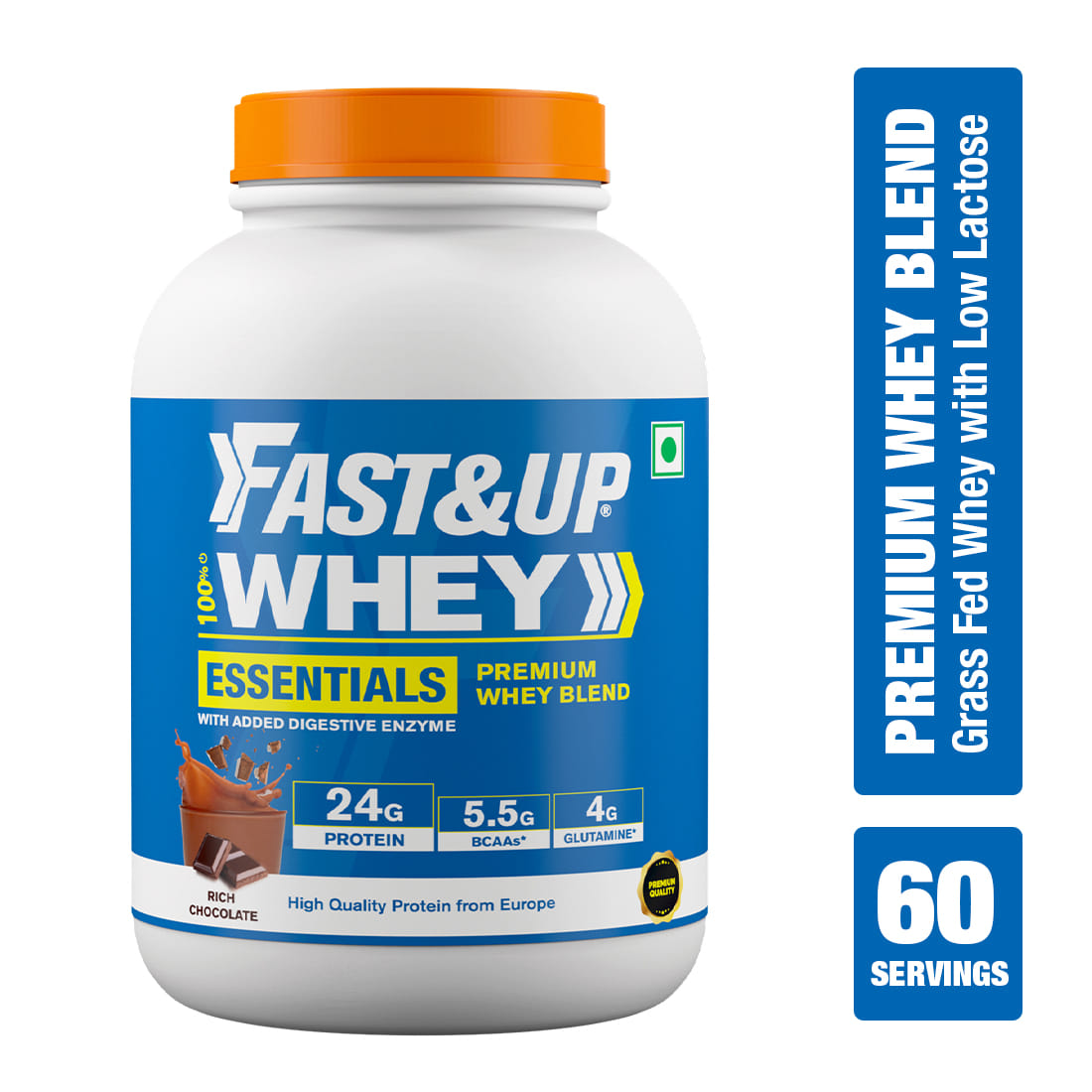 Fast & Up Whey Essentials, Isolate + Concentrate Whey – 60 Servings Whey Protein (1920 g, Rich Chocolate)