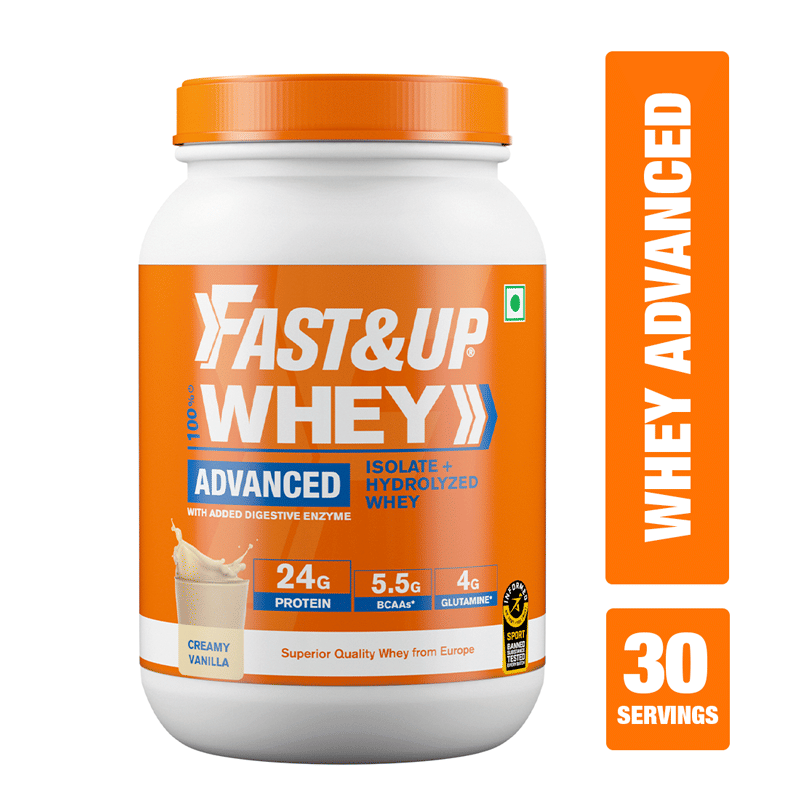 Fast & Up Whey Protein Advanced, INFORMED SPORTS Certified, whey protein Isolate & Hydrolysate blend, 30 Servings, 24g Protein, 5.5g BCAA, 4g Glutamine, (2.01Lbs, 912gm) (Creamy Vanilla) - 3