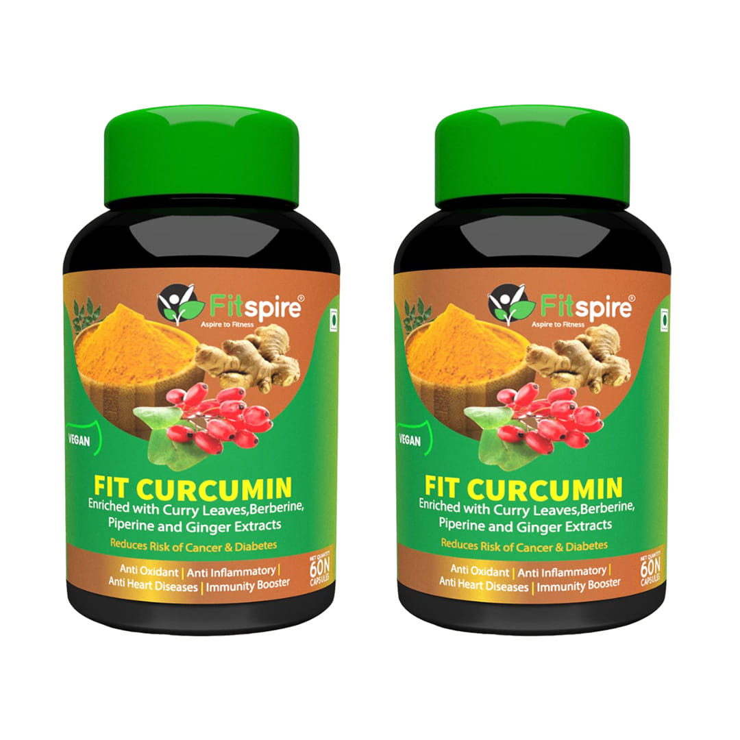 Fitspire Fit Curcumin Capsules | Natural Immunity Booster for Adults | Piperine, Berberine, Ginger & Turmeric Capsules | Daily Health Supplement - 60 Capsules