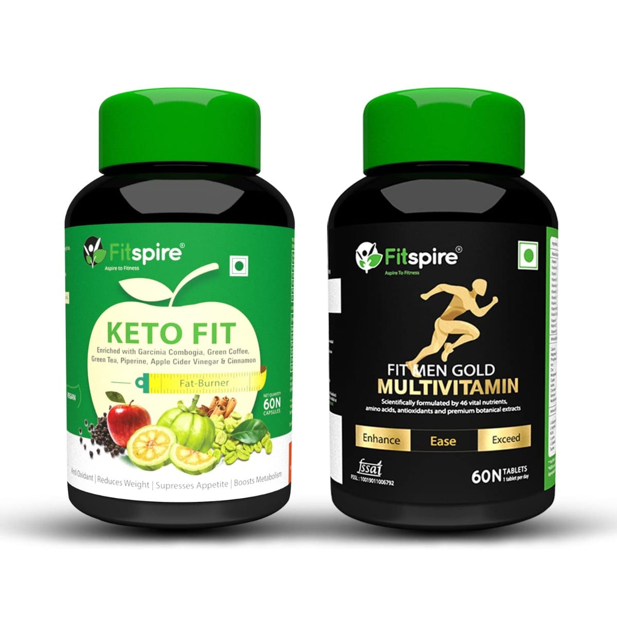 Fitspire Fit Gold Multivitamin Tablets for Men & Keto Fit Organic Weight Management Capsules - 60+60 Caps (Pack of 2) Contain fruit extract & green tea | ISO Certified | Daily Health Supplem