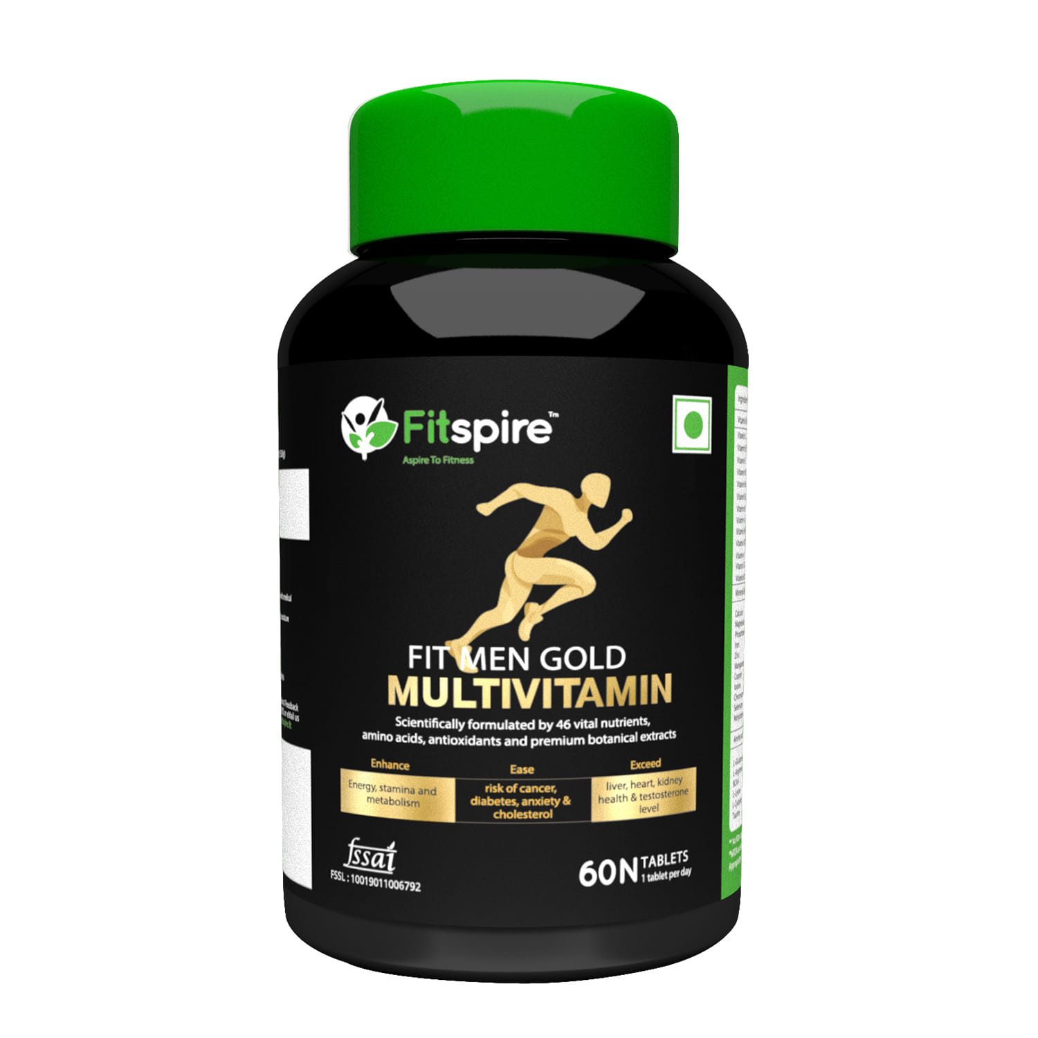 Fitspire Fit Men Gold Daily Multivitamin Tablets - 60 Units | Daily Supplement for Men | To Enhance Energy, Immunity, and Stamina | Calcium, Zinc, Iron with Other Essential Vitamins and Mine