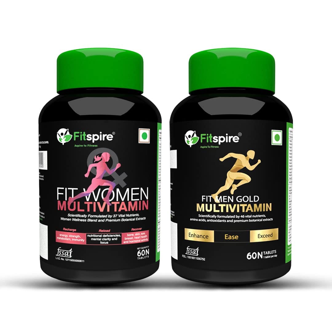 Fitspire Fit Multivitamin Tablets for Women & Men - 60 tablets each (combo pack) | Daily Supplement for Women and Men | Energy, Strength & Immunity Booster with 37 Vital Nutrients | ISO Cert